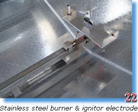 Stainless steel burner & igniter electrode on trailer grill